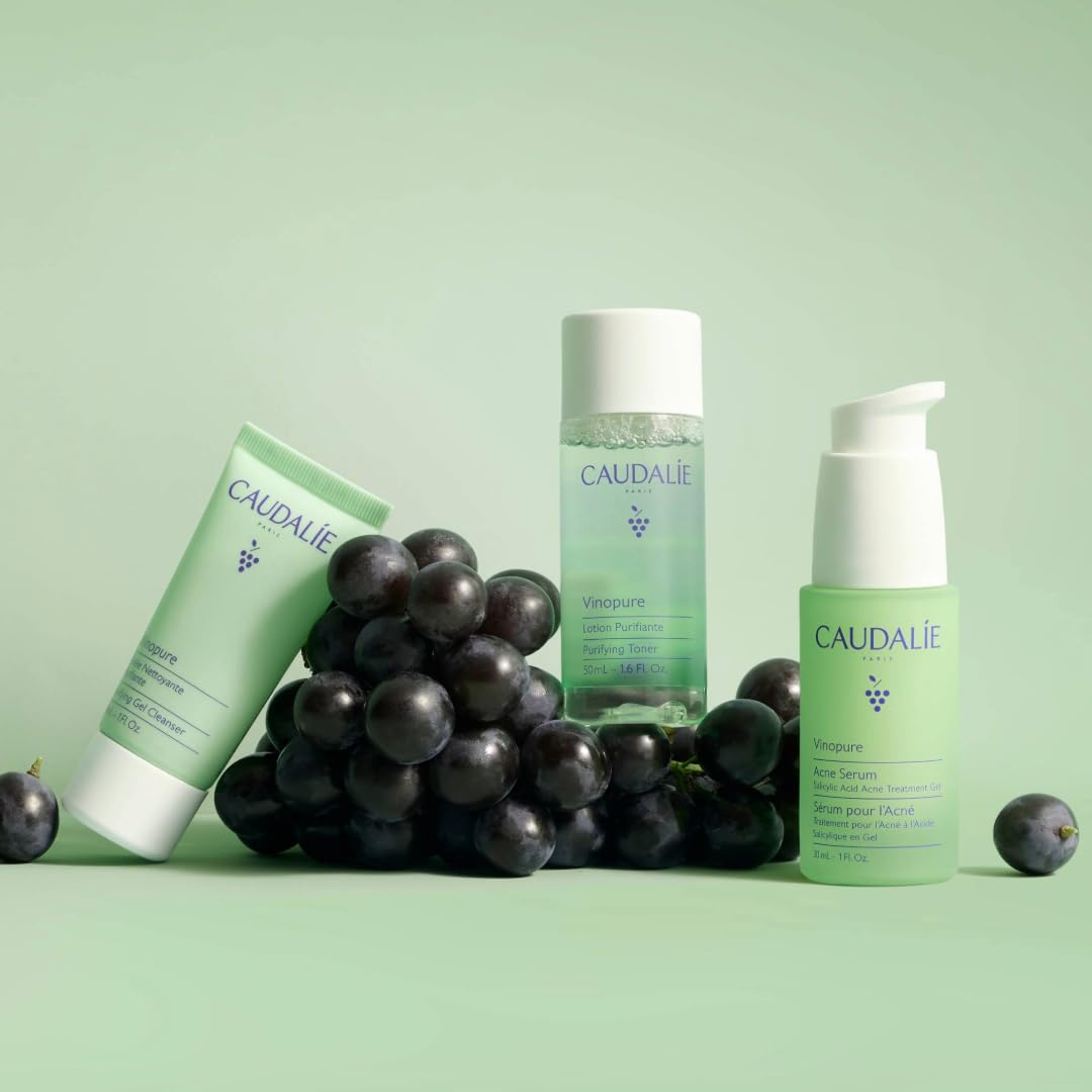 Caudalie Vinopure Acne Skincare Routine with Serum and Travel-Size Products