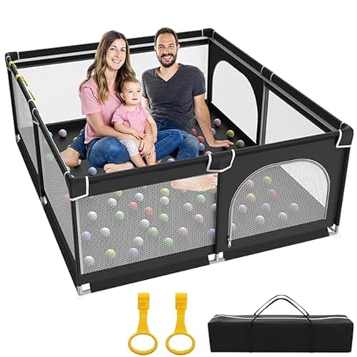 YUMBOT Parque Infantil Bebe,Parque Infantil 125x125cm Con Puerta de Seguridad,Malla Transpirable y Ventosas,2 Anillos Parque de Bebés,Centro de Actividades Interior y Exterior,Negro