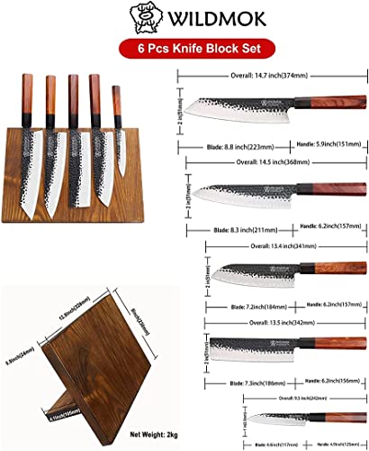 Wildmok Kitchen Knife Set With Block 6 Pieces Sharp Professional Chef Knife Set 3 Layers 9Cr18Mov Clad Steel Knife Set With Magnetic Knife Block #TOP1