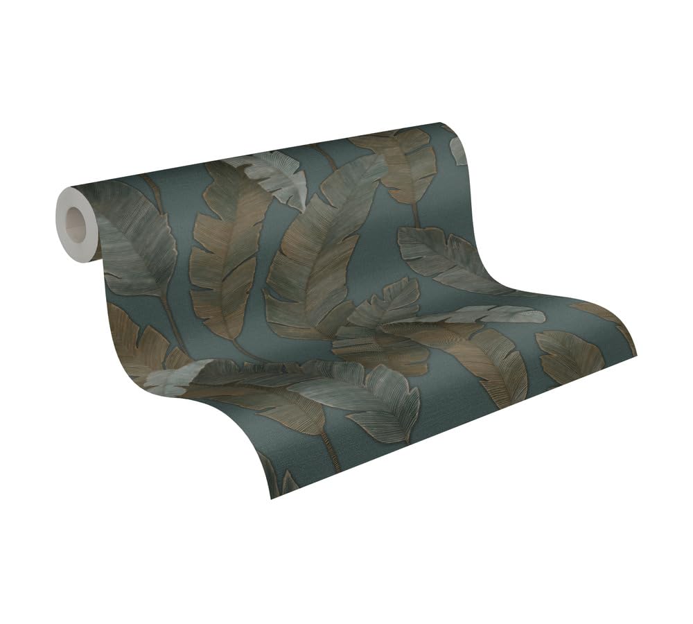 A.s. Création Petrol, Green, Brown Livingwalls Travel Styles Non-Woven Wallpaper - Botanical Wallpaper In Blue And Green - Tropical Wallpaper For Various Rooms In 10.05 M X 0.53 M