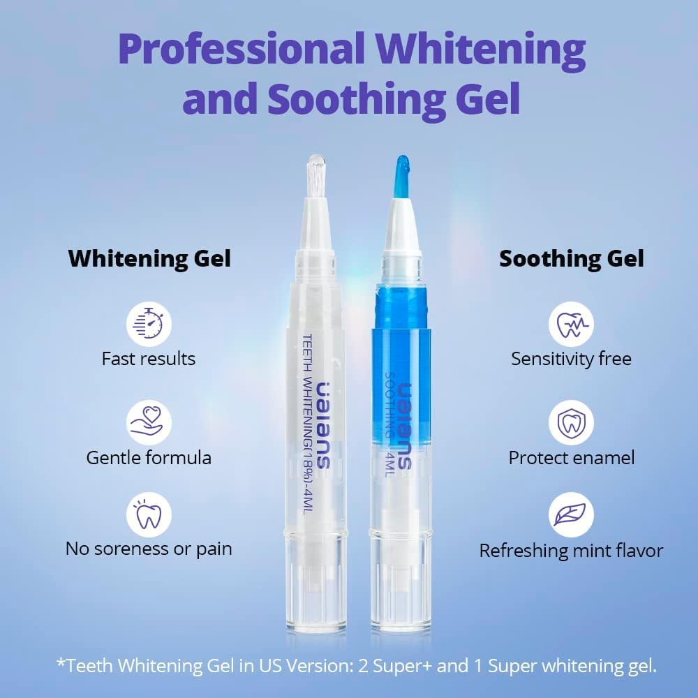 Kit Sbiancamento Dentale, Sbiancamento dei Denti Professionale, 32 x Lampada blu e Rosso, 3 Gel Sbiancante, Gel Lenitivo, Senza Sensibilità, Denti Bianchi a Casa in 10 Minuti