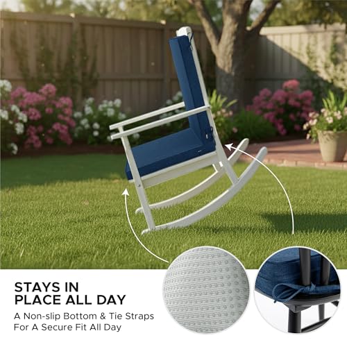 Image of Outdoor Chair Cushions 20x20, Water-Resistant & Fade-Resistant, Patio Furniture Lawn Dining Chair Seat Replacement with High Back, Ties Zipper, Removable Cover, Set of 4, Navy Blue