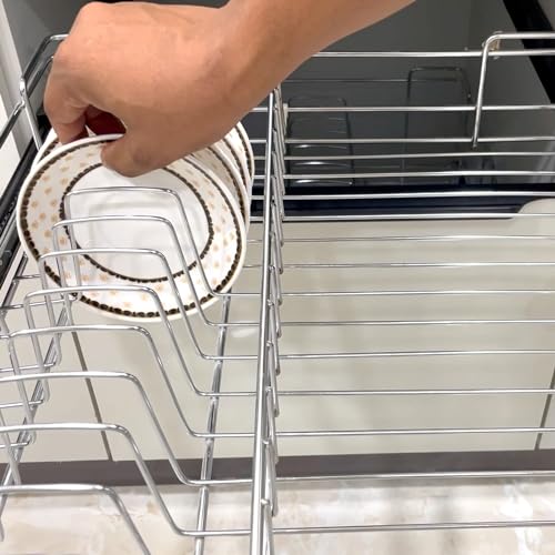 Image of SmartSlide Stainless Steel Cup & Saucer Basket for Modular Kitchen Drawer | 17 x 22 x 4 Inch Cutlery Tray | Plate Holder Kitchen Rack | Durable Utensil Organizer