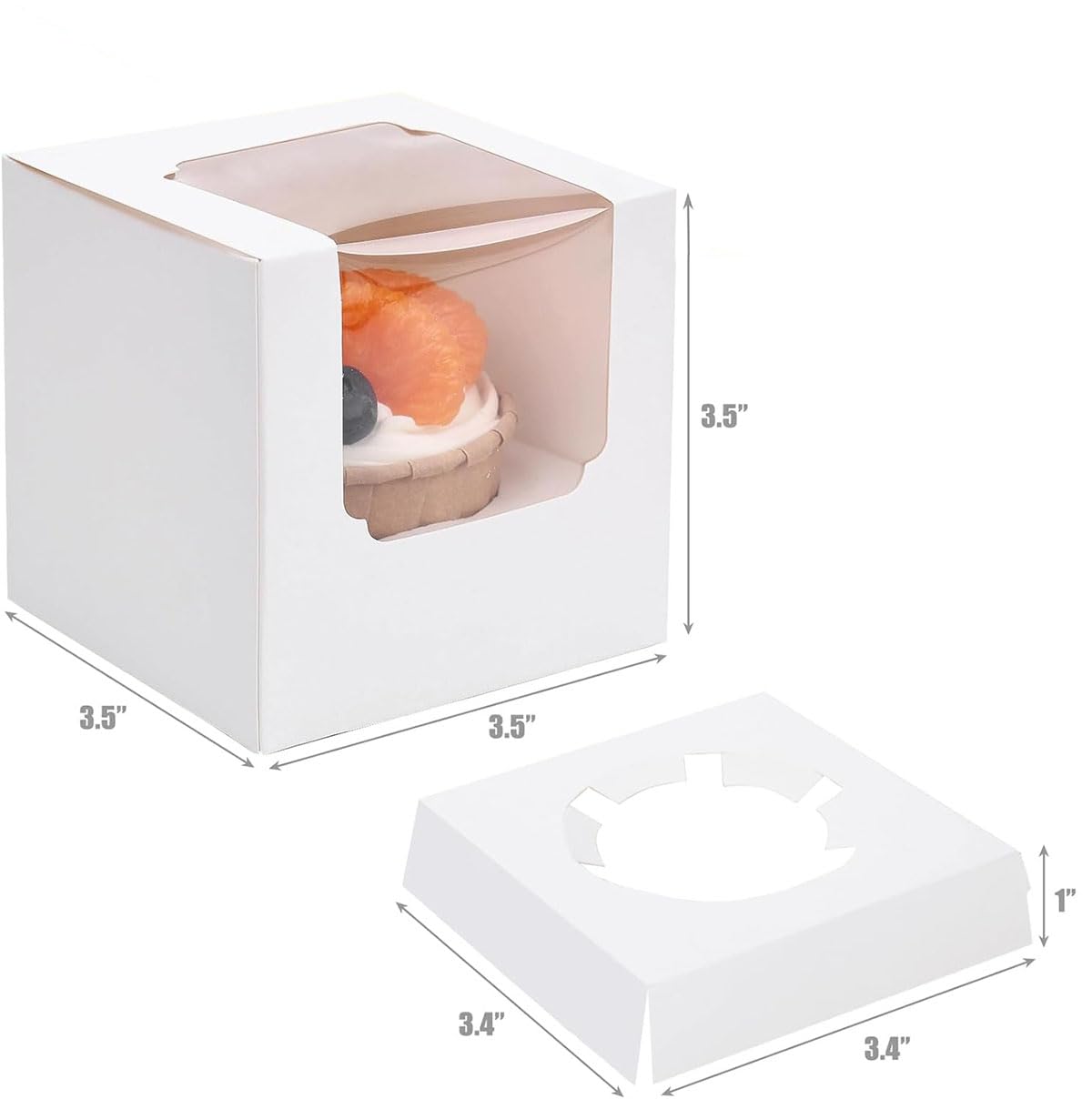 Mistari 50 Pack Individual Cupcake Containers Translucent Paper Cupcake Boxes Disposable Cupcake Holders Cupcake Carrier (White)