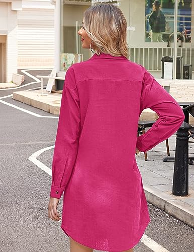 Image of Zeagoo Women Summer Dress Cotton Linen Shirt Dress Button Down Tunic Dress Beach Cover Up Dress