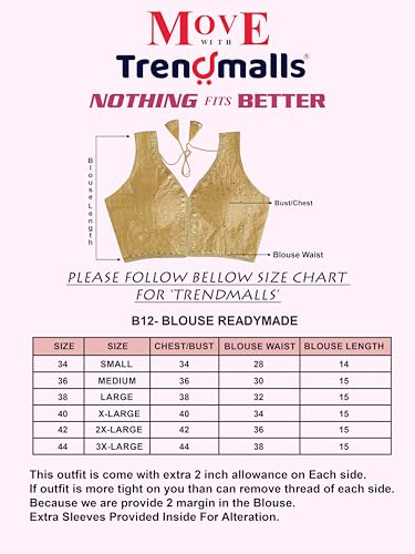 Image of TRENDMALLS Women's Dhupion Silk Embroidery Sequence Work V Neck Sleeveless Blouse Choli Stylish Saree Blouse Ready to Wear
