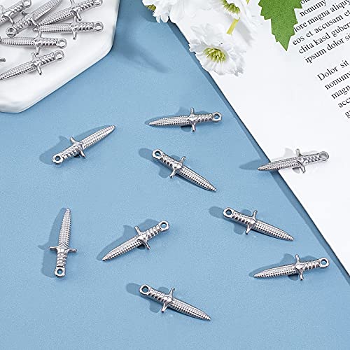 UNICRAFTALE about 16pcs Dagger Shape Charm Stainless Steel Charm Metal Charms Pendant Hypoallergenic Metal Pendant for DIY Jewelry Making 24mm,1.6mm Hole Stainless Steel Color - Image 4