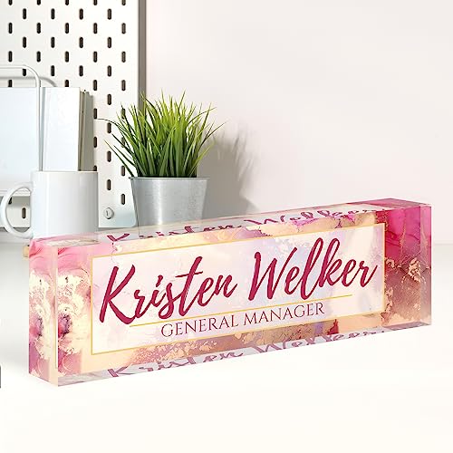 Image of Name Plate for Desk, Desk Name Plate Personalized, Office Decor for Women Men, Acrylic Desktop Accessories, Office Appreciation Gifts for Boss Social Workers Nurse Teacher Employee (Pink /Gold)
