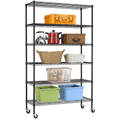 ASAT Durable 6 Tier Steel Wire Shelving with Wheels/Garage Metal Organizer/Home Metal Shelves