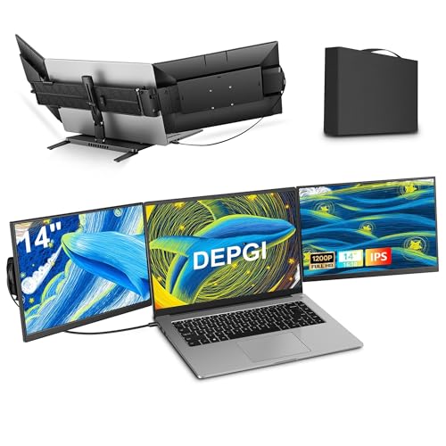 Image of DEPGI 14 inch Laptop Screen Extender Built-in Cooler, 1200P FHD One Cable Connect Portable Triple Monitor, Dual Screen Monitor Fits 13 inch-17.3 inch Laptop with Stand for MacOS /Windows