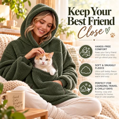 Hoodie With Pet Pouch Women Men Oversized Fleece Dog Cat Carrier Hoodies - image 4