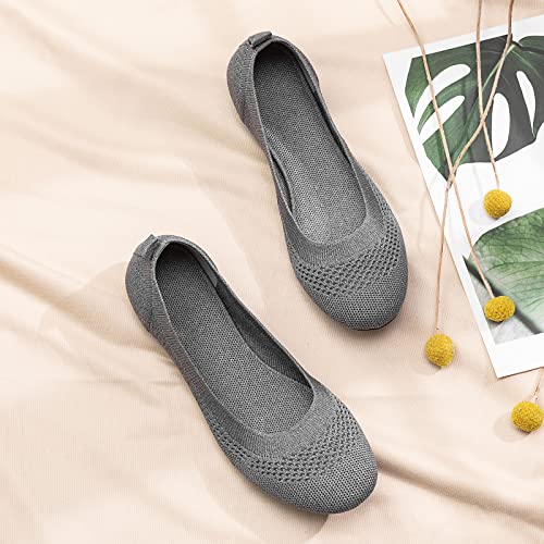 Bejinash Ballet Flats For Women Soft Slip On Flat Shoes Knit Round Toe Work Flat Mesh Woman Walking Shoes Comfortable Casual, Grey,8.5 #TOP5