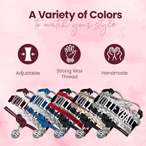 Volleyball Bracelets For Girls- Ideal Volleyball Gifts & Souvenirs. Adjustable Charm Bracelet with Moveable Letters, Infinity Symbol & Silver Volleyball Charm. Fashionable Bracelets by SportyBella.3