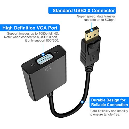 Displayport To Vga Converter Dp To Vga Adapter Male To Female Compatible For Lenovo Dell Hp Asus Computer Desktop Laptop Pc Monitor Projector Hdtv(1 Pack Black) #TOP4