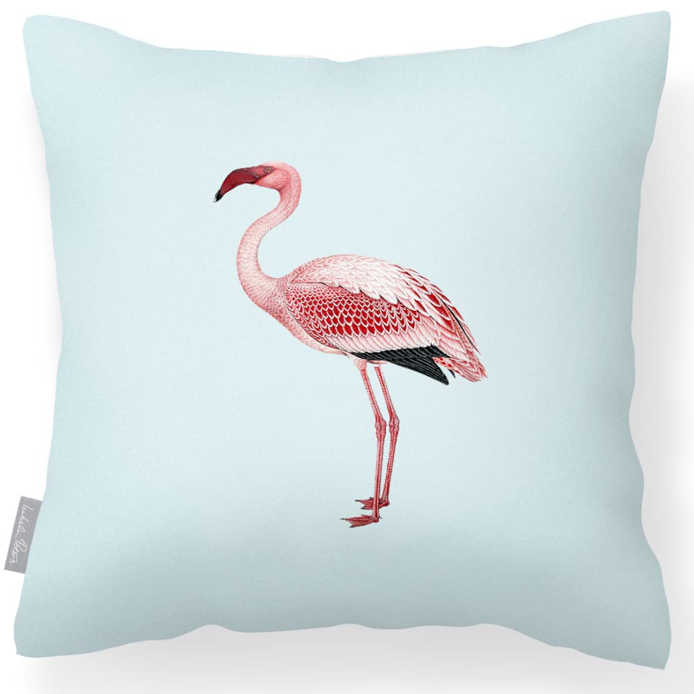 Izabela Peters Outdoor Cushions Waterproof, 43 cm, Filled Outdoor Cushion, Flamingo - Duck Egg Blue, Garden Furniture Cushions, Outdoor Seat Cushions, Garden Chair Cushions