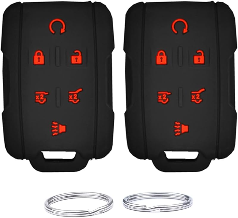 Capa de silicone para chave canivete GMC Chevrolet com 6 botões UOKEY, preta e vermelha, kit com 2