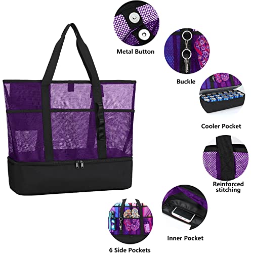 Image of Beach Bag with Cooler,Mesh Beach Bags for Women Sandproof for Pool and Swimming Travel Daily with Durable 8 Pocket