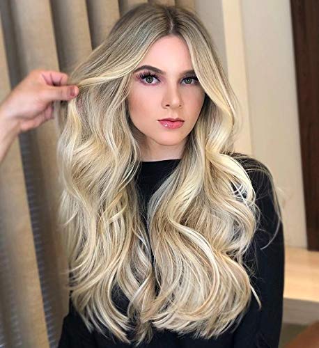 VeSunny Remy Hair Topper Clip in Top Hair Pieces 14inch 2"x6" Human Hair Toppers for Women Honey Blonde Fading to Platinum Blonde Clip in Toupee Hairpiece