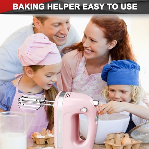 Image of Lord Eagle Hand Mixer Electric Handheld 400W, 5-Speed Lightweight Kitchen Mixer with Storage Case, 5 Stainless Steel Attachments for Baking Cake Egg Cream Food Beater, Turbo+Eject Button, Pink
