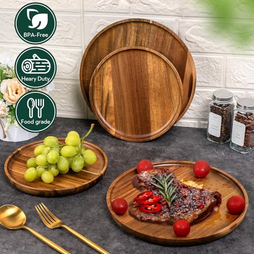 Set de 4 platos redondos de madera de acacia miniatura 6