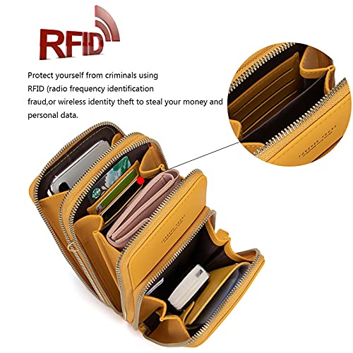 Image of myfriday women Small Crossbody Sling Bag Hand Clutch Shoulder Bags Cell Phone Holder Card Pocket Wallet Purse for Girls | 6 card slots, multi-pocket zipper layout and soft synthetic leather keep phone, lipstick, coins and keys ready outdoors