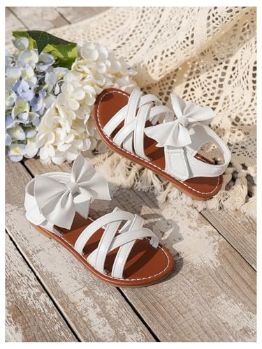 GORGLITTER Girl's Cute Strappy Bow Sandals Open Toe Ankle Strap Criss Cross Dressy Vacation Slides4