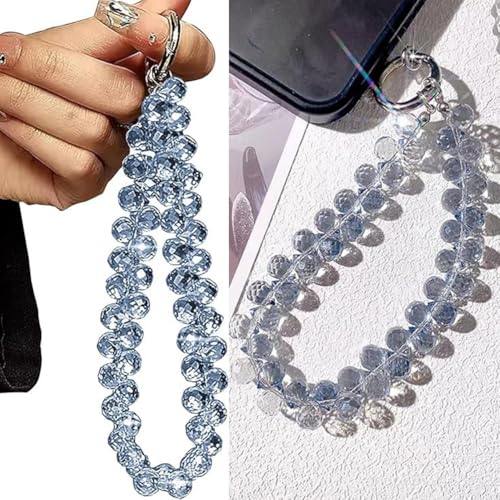 Image of Phone Charm with Beaded Chain | Acrylic Phone Strap for Mobile Keys & Bags | Decorative Wrist Strap | Lanyard Charms | Keychain Accessory for Women Girls (Crystal-Blue)