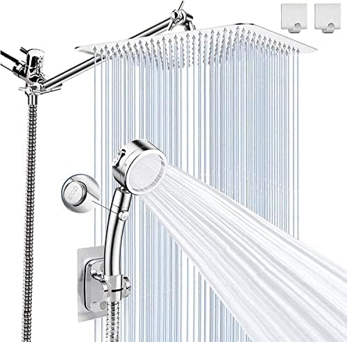 Square Shower Heads With Handheld Spray Combo, High Pressure All Metal Rain Shower Head And Handle Set, 6'' Showerhead With Hose 78" Stainless Steel (wosaisius Matte Black Dual Shower Head) P 275504722 - View #5
