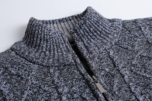 Cardigan Men's Long Sleeve Stand-up Collar Cardigan Fleece Jacket with Cable Knit Zipper Jacket Knitted Sweater4
