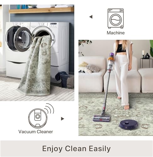 vivorug Runner Rug 2'x7' Vintage Floral Washable Non-Slip Runners for Hallways Kitchen Entryway Laundry Room Carpet Hallway Runner Sage Green