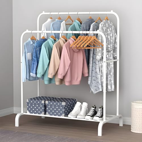 Image of ZOLMIX Heavy Duty Double Pole Clothes Stand With Bottom Shelf |clothes Hanging Stand For Bedroom, Garment Rack Organizer, Cloth Rack, Hanger Stand For Clothes Storage Rack, For Bedroom & Living Room