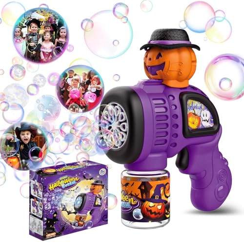 Panacare Halloween Seifenblasenpistole, Bubble Gun Kinder mit Seifenblasenlösung, Bubble Machine Toys 5000+ Blasen Outdoor Geschenk für Halloween Party Decor/Hochzeit, Bubble Toy (Orange-Kürbis)