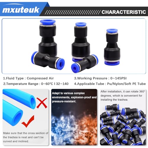 Image of mxuteuk Quick Connect Air Hose Fittings,5 Size Push to Connect Fittings,1 /8 inch,1 /4 inch,5 /16 inch,1 /2 inch,3 /8 inchOD Air Line Fitting Straight reducer Union /Coupler(40PCS)