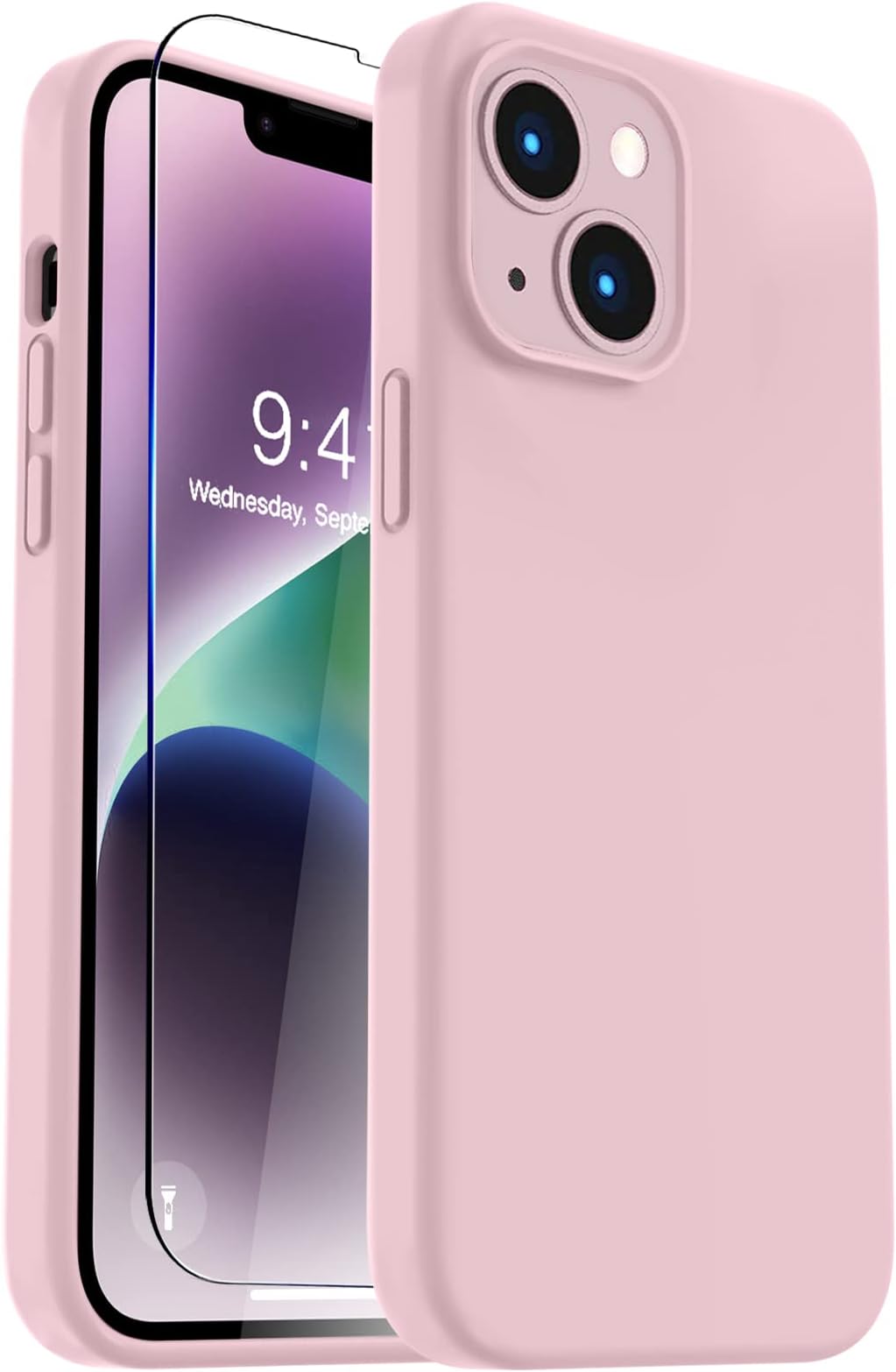 LOVE 3000 Compatible with iPhone 14 Plus Case with Screen Protector, Slim Premium Liquid Silicone Phone Case for iPhone 14 Plus, [Anti-Scratch Velvet Interior] [Drop Protection], Pink Sand