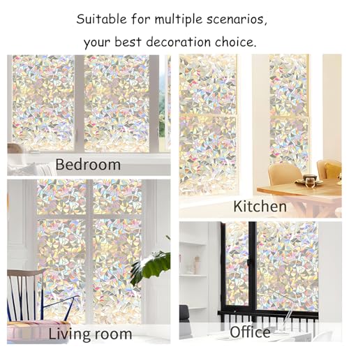 JYJLLM Rainbow Privacy Window Film, Self-Adhesive Frosted Glass Vinyl for Home, School, Office (30x200 cm) - 3D Design - Image 3