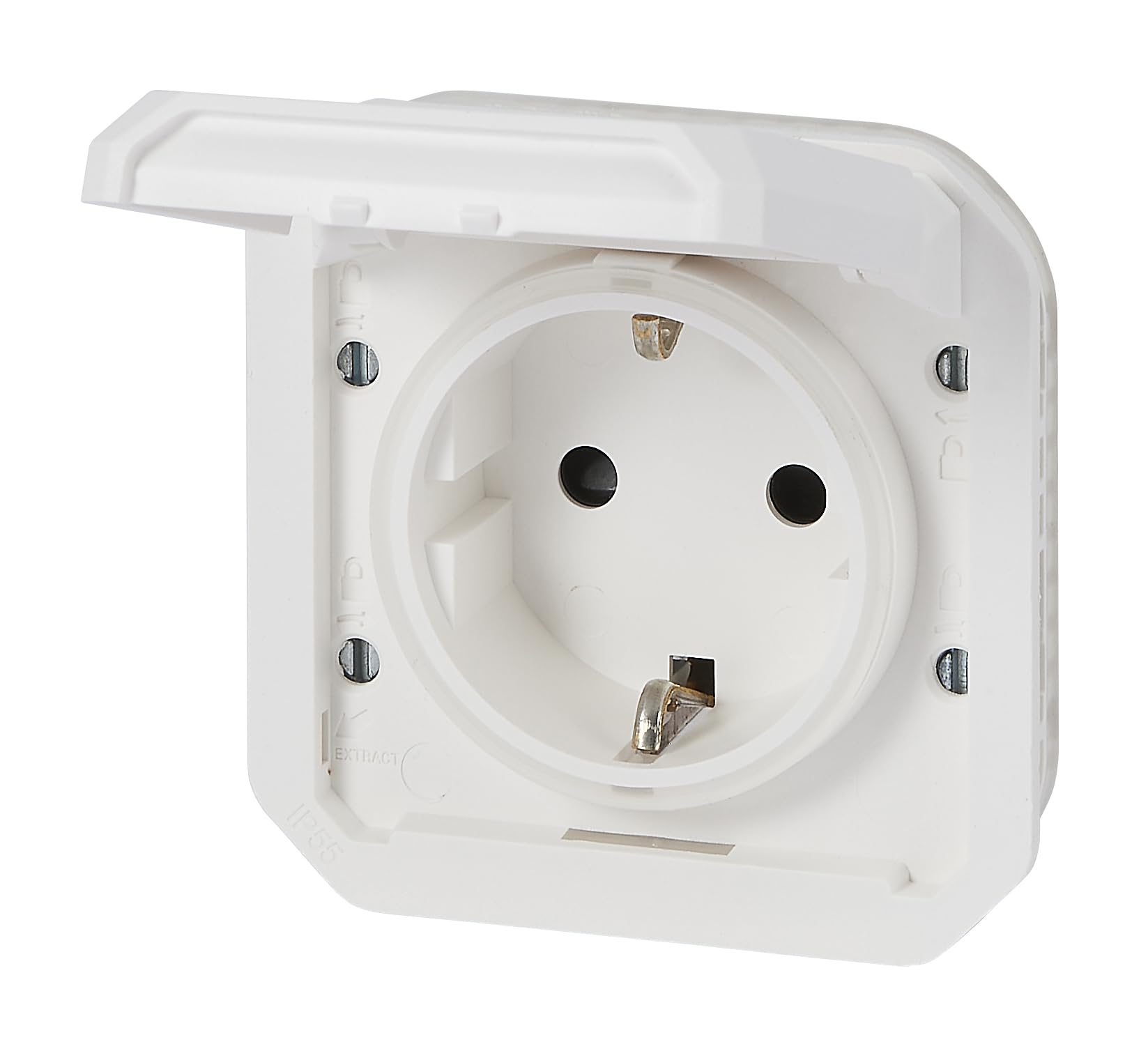LEGRAND Plexo New 069744L – Double Prise Schuko IP44 Pour Pièces Humides, Avec Couvercle, Pré-câblée, Verticale