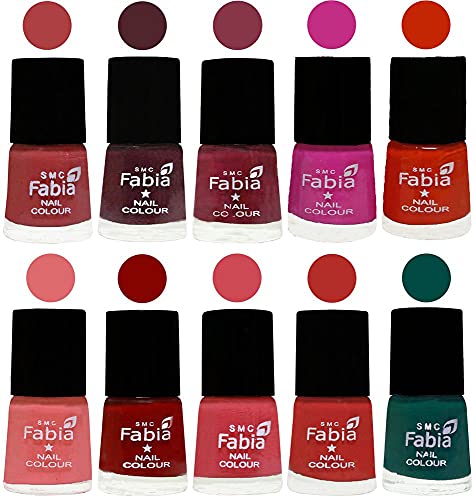 Image of SMC Fabia ALL IN ONE (PACK OF 10), Long Lasting Glossy Nail Polish, 6 ml Each, All Vibrant Colours,02255