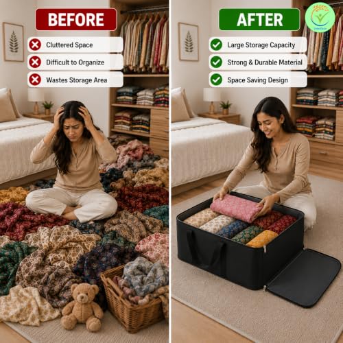 Image of 5-Pack Large Underbed Storage Bags - Foldable Moisture-Proof Nylon Organizers with Zipper and Handles for Clothes, Blankets, Bedding (54 x 46 x 28 cm, Grey, Rectangular)