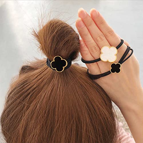 JONKY Hair Pieces Elastic Hair Scrunchies Black Flower Hair Rope Non-Slip Hair Ties Hair Bands Hair Accessories for Women and Girls (Pack of 2)