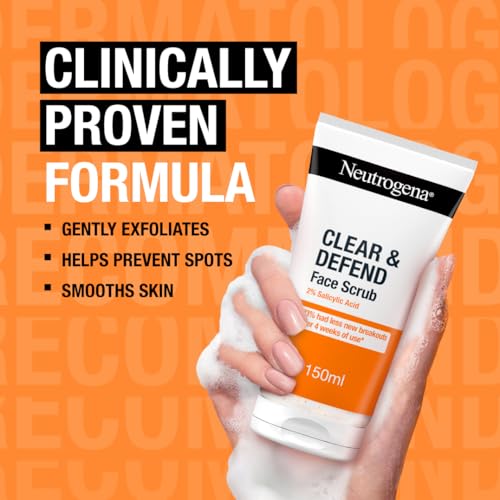 Neutrogena Clear & Defend Facial Scrub (1x 150ml), Oil-Free Face Scrub Suitable for Oily and Spot-Prone Skin, Facial Exfoliator with 2% Salicylic Acid Clinically Proven to Defend Against Breakouts - Image 5