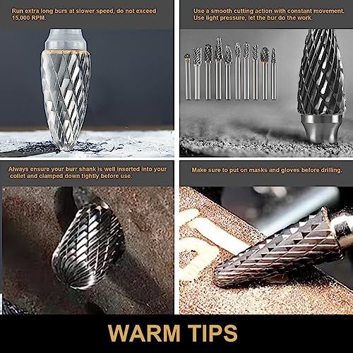 Image of HIDOTOL Carbide Burr Set 1 /4 inch Shank 10PC Tungsten Double Cut Carbide Rotary Burr Set for Metal and Wood Carving, Grinding, Polishing, Engraving, Drilling in Plastic Box.