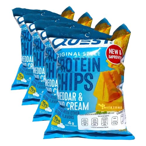 Image of Quest Nutrition Protein Chips, Cheddar & Sour Cream, 22g Protein, 4g Net Carbs, 140 Cals, 1.2oz Bag, 1 Count, High Protein, Low Carb, Gluten Free, Soy Free, Potato Free (Pack of 4)