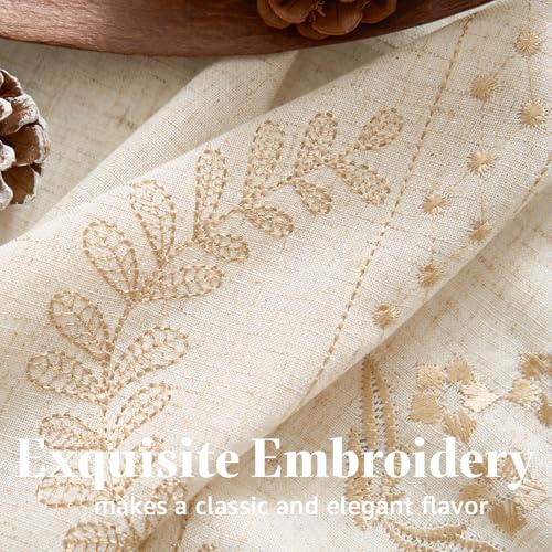 Image of jinchan Beige Floral Linen Kitchen Tier Curtains 36 Inch, 2 Panels