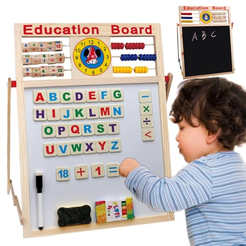- Mesa de dibujo infantil con caballete, pizarra magnética de doble cara, de madera, color negro