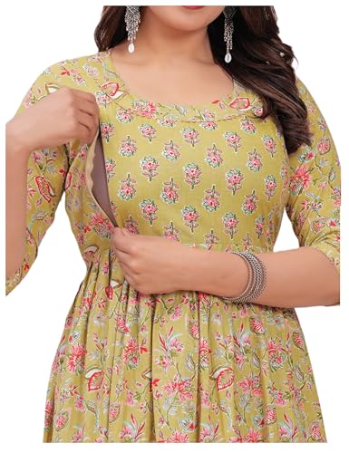 Image of Women Feeding Kurti for Women Cotton Maternity Kurta with Nursing Zip for Pre & Post Pregnancy