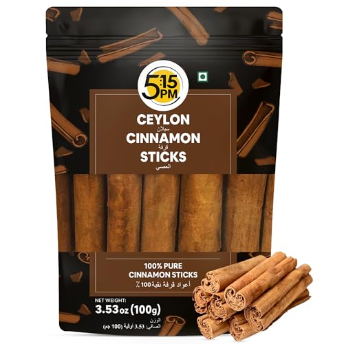 5:15PM Ceylon Cinnamon Sticks Original 100gm | SriLankan Dalchini Cinnamon Whole Stick | Worlds Finest Ceylon Cinnamon Roll Quills | Genuine Source Certified