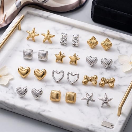 Image of I Jewels Fashion 12 Pairs Stylish Stud Earrings Set with Folding Jewelry Organizer Box for Women| Valentine Birthday Rakshabandhan Gifts for Girls Girlfriend Wife Sister (EC01)