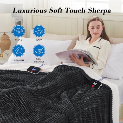 Image of Westinghouse Heated Blanket King Size, Flannel Sherpa, 100x90 Inch, Chacoal | King Size Heated Blanket with 10 Heating Levels & 1-12 Hours Auto Shut Off, Fast Heating Warming Blanket, Machine Washable