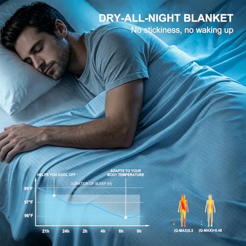 Image of EMME Breathable Cooling Blankets Queen Size (90 inchx 90 inch) for Hot Sleepers, Summer Bed Blanket, Thin Light Bedspread Coverlet for Night Sweats, Blue Cold Blankets for Sleeping