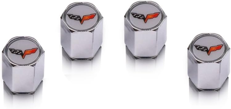 Corvette Valve Stem Caps w/C6 Logo : 2005-2013 C6